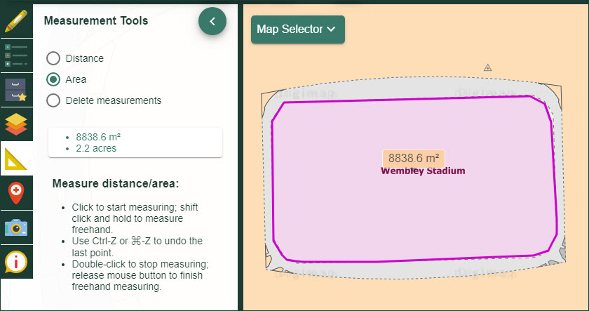 Measurement tool menu displaying distance measured